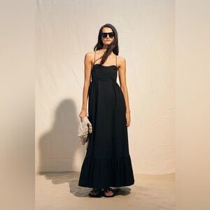 Karen Millen Cotton Topstitch Strappy Maxi Dress Black Medium 8
